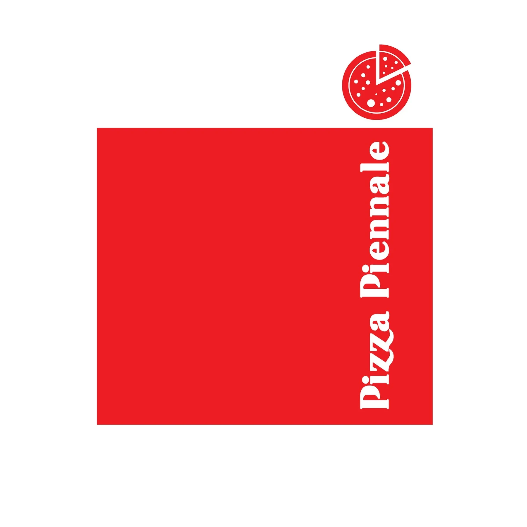 Red and white Pizza Piennale graphic.